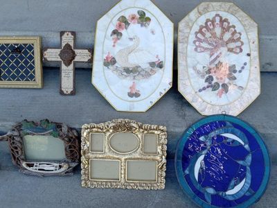 Wall Decor Lot Artistic 3D Shells Stained Glass Animals Fancy Cross