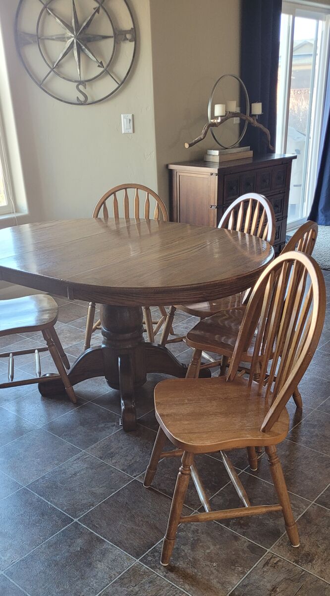 Solid Oak Table and Five Chairs