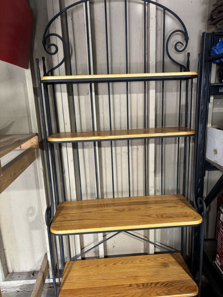 Wrought Iron Bakers Rack with Wood Shelves - Versatile Storage & Display