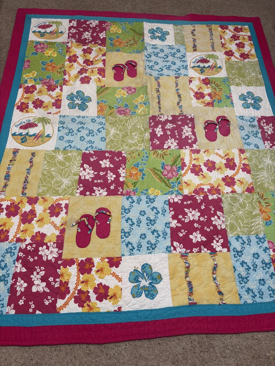 Floral Square Pink Flip Flops Beach Life Quilt