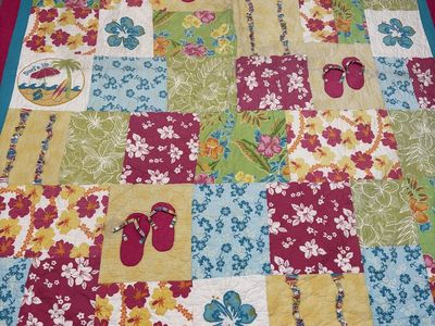 Floral Square Pink Flip Flops Beach Life Quilt