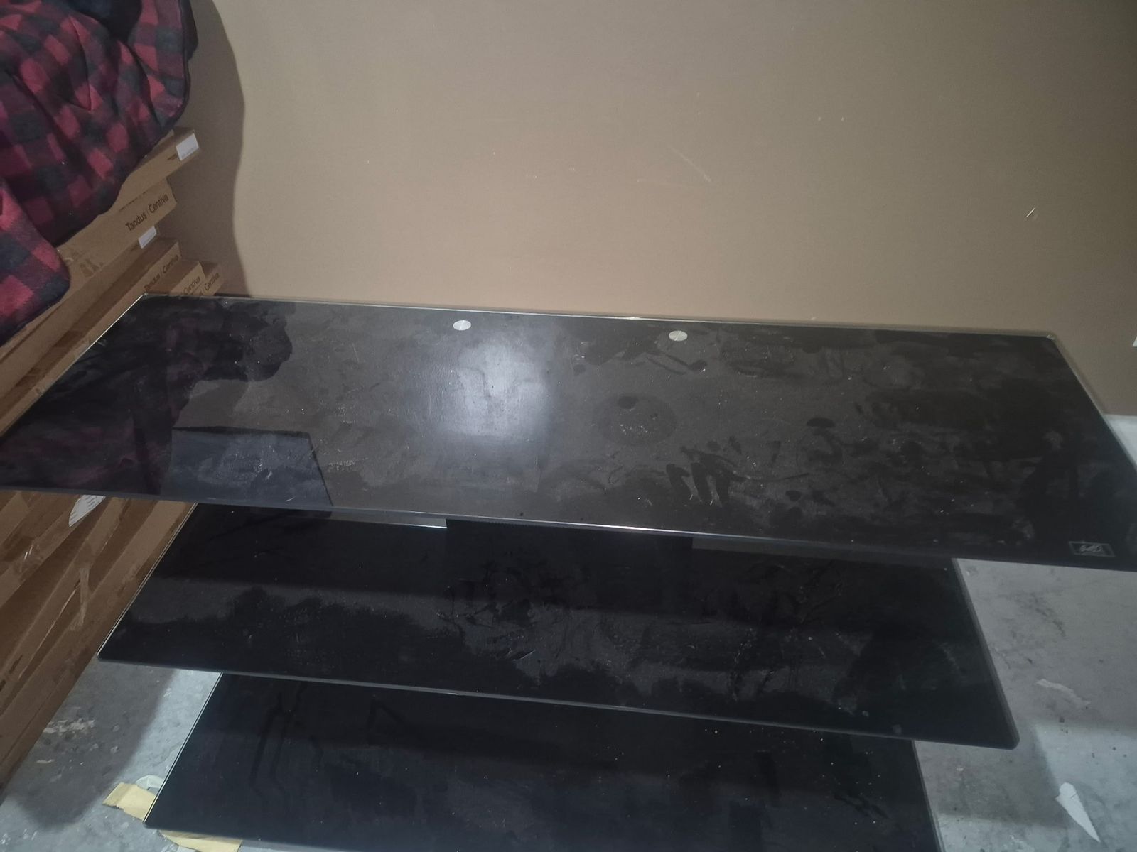 Glass 3-Tier TV Stand / Media Console with Black Frame