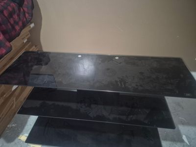 Glass 3-Tier TV Stand / Media Console with Black Frame