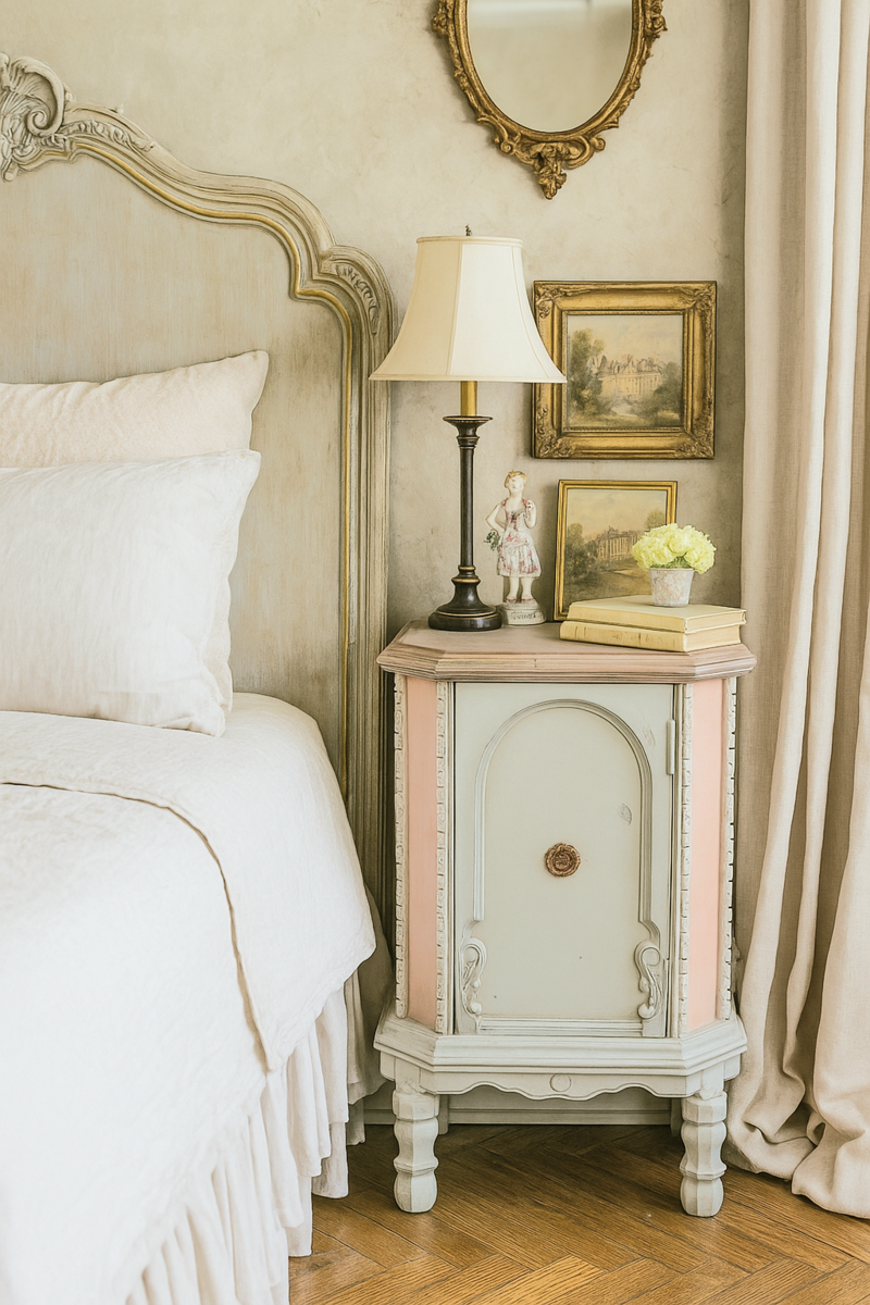 Parisian Nightstand Cottagecore Vintage Antique Shabby Chic French Country