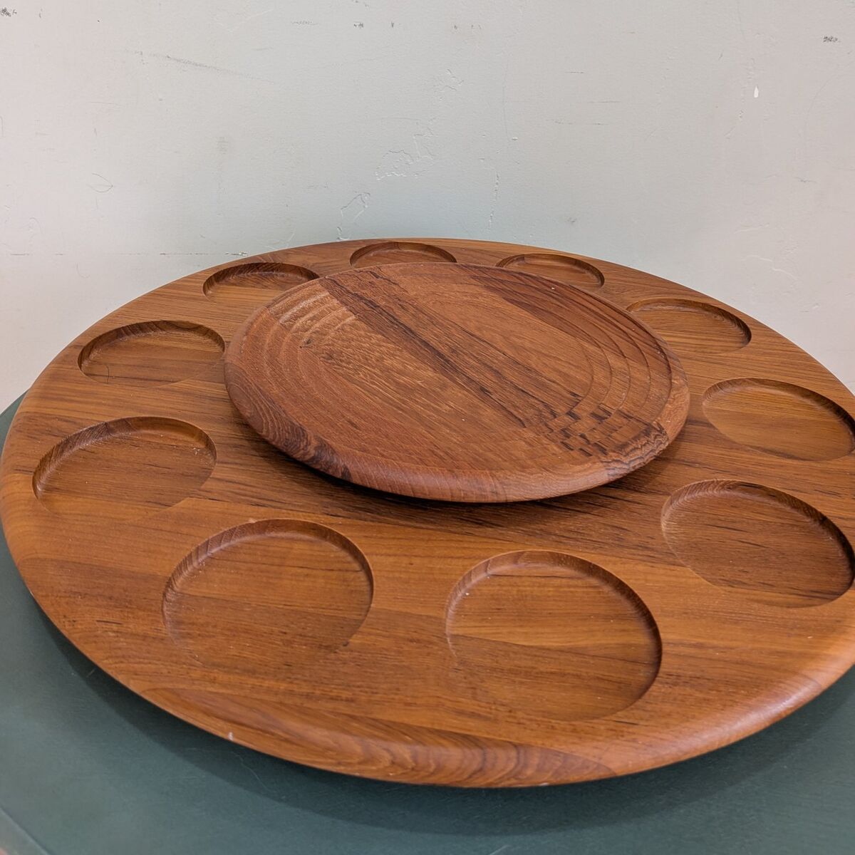 Mcm vintage Danish teak wood lazy Susan