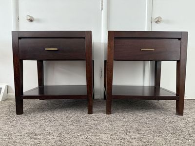 Crate & Barrel Dawson Dark Wood Nightstand Pair