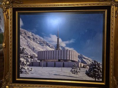 Vintage Provo Utah Temple Picture Gold Ornate Frame Winter Scene Religious Art