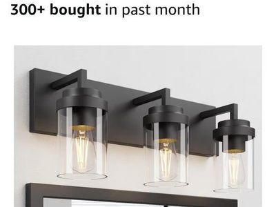 Espird 22in Modern Matte Black 3-Light Bathroom Vanity Light with Clear Glass Shades