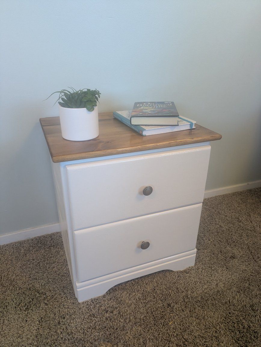 Refinished Solid Wood Two-Tone Nightstands / End Tables