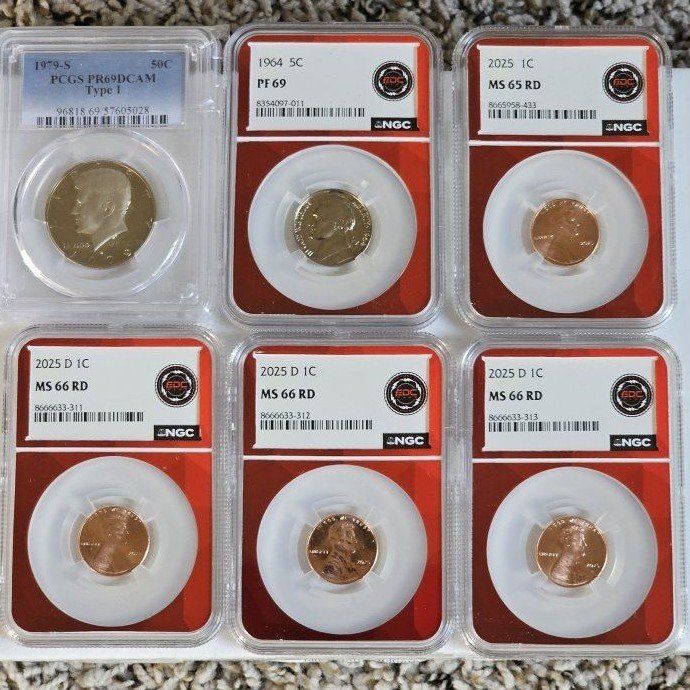 NGC GRADED COINS, Last year 2025 1c Lincoln cent, 50c Kennedy Half