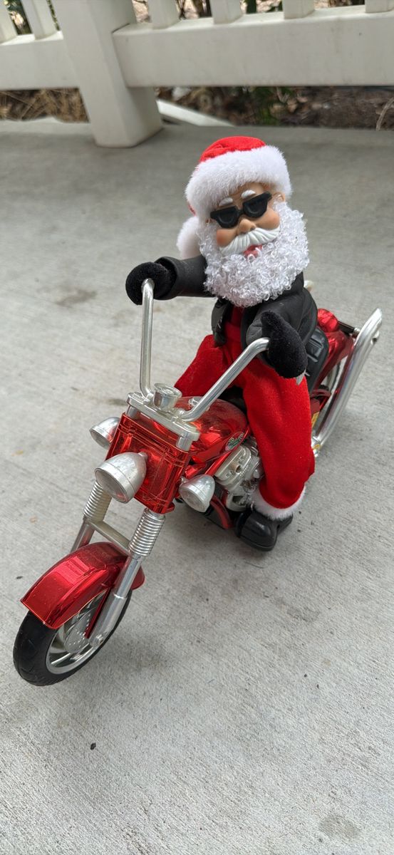 Biker Santa on Red Motorcycle Christmas Decoration - Rock and Roll Holiday Decor