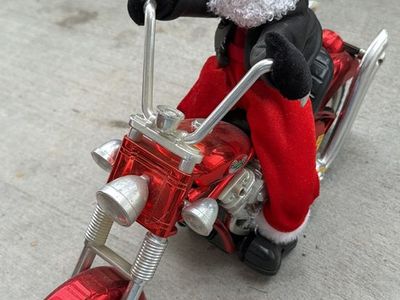 Biker Santa on Red Motorcycle Christmas Decoration - Rock and Roll Holiday Decor