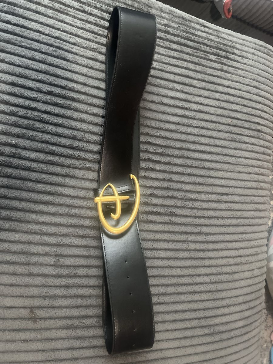 Disney Black Leather Belt with Gold Buckle