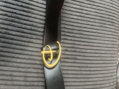 Disney Black Leather Belt with Gold Buckle