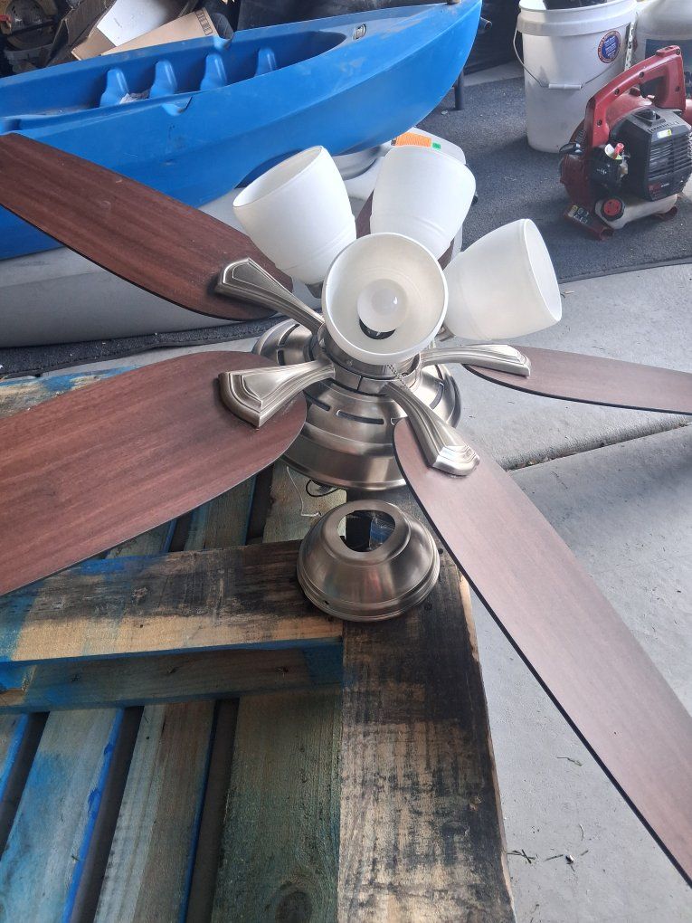 Hampton Bay 52" Brushed Nickel Ceiling Fan with Light Kit & Reversible Wood Blades