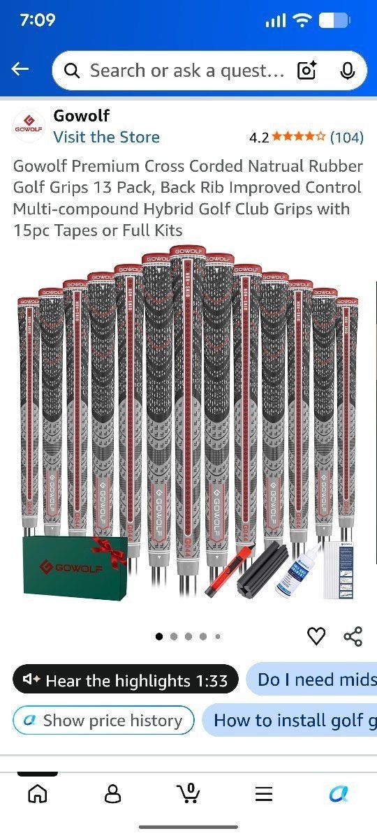 Midsize Gowolf Premium Cross Corded Natural Rubber Golf Grips - 13 Pack Multi-compound Hybrid