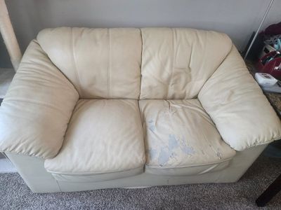 FREE - Two cream colored 2-Seater Loveseats - Compact Design, Needs TLC