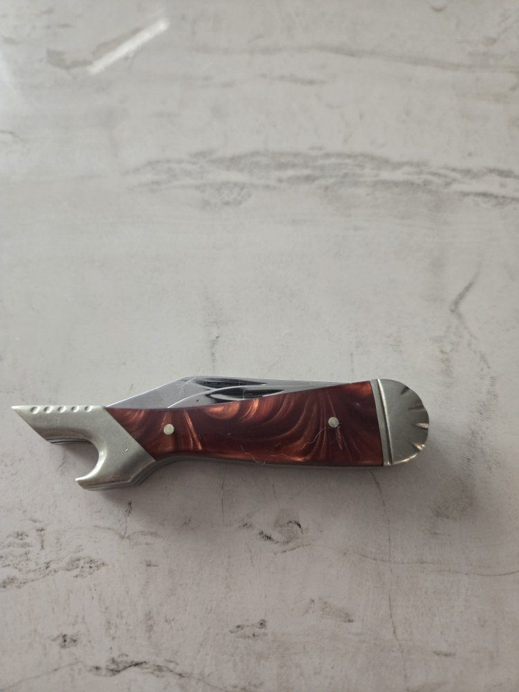 Imperial Schrade Pocket Knife Multi-Blade Marbled Brown Handle high heel women's knife