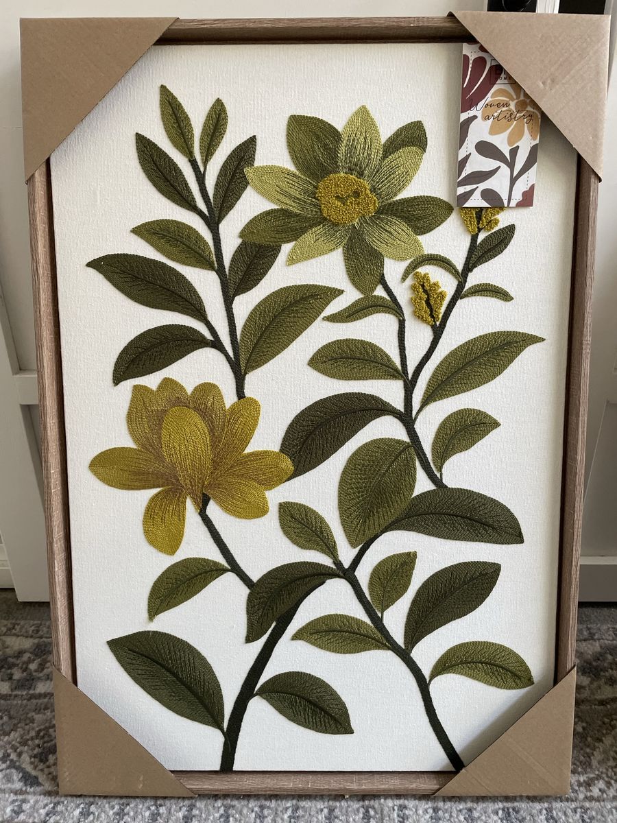 New Home Textile Embroidered Woven Wall Art Botanical Green Leave Decor  18x26”