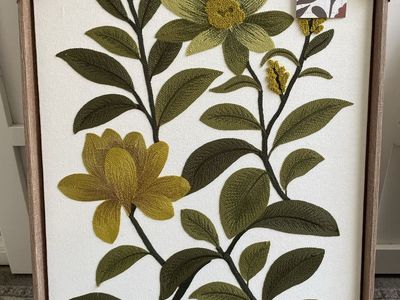 New Home Textile Embroidered Woven Wall Art Botanical Green Leave Decor 18x26”