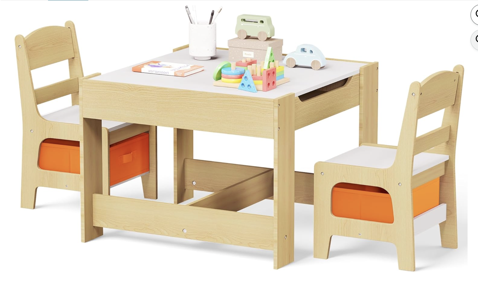 New in Box Wood Table & 2 Chairs Set, 3 in 1 Children Activity Table w/Storage, Removable Tabletop,