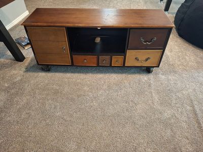 Wooden TV Stand / Media Console with Mixed Tone Drawers and Storage