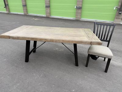 GORGEOUS Large Wooden Dining Table with Black Legs and 8 Chairs - Rustic Style (77.5 inches)