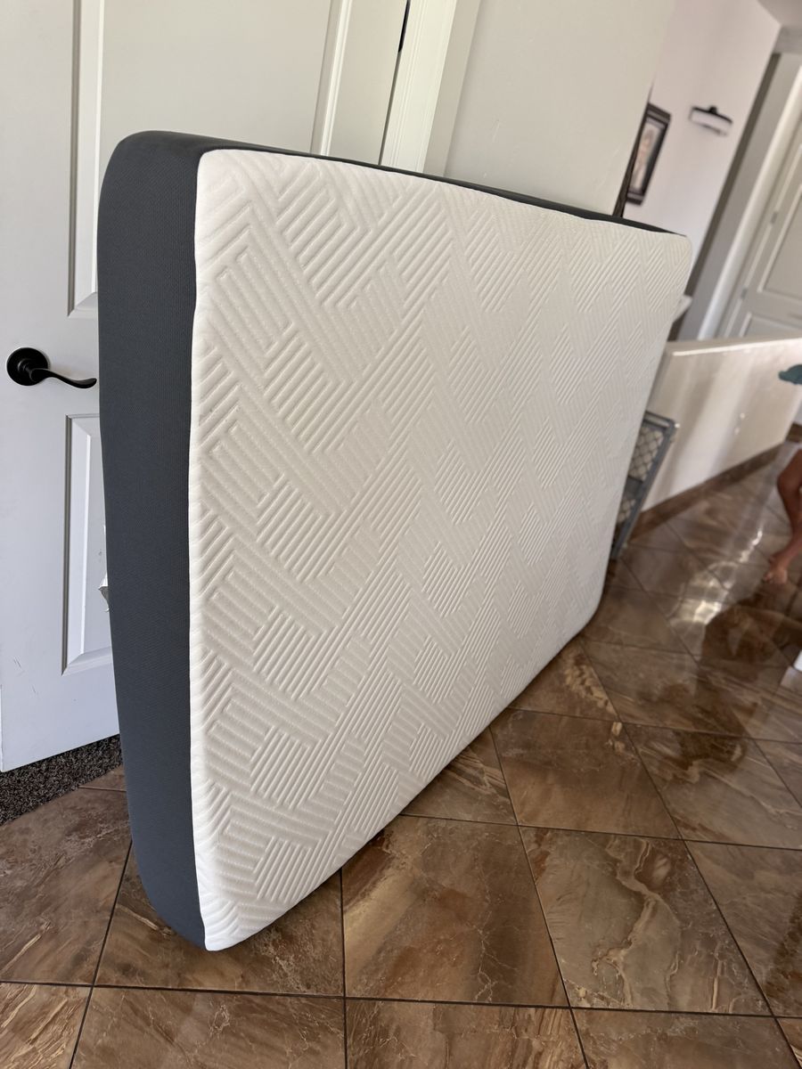 Comfortable Foam Mattress with Textured White Top and Dark Gray Sides full size like new  $100