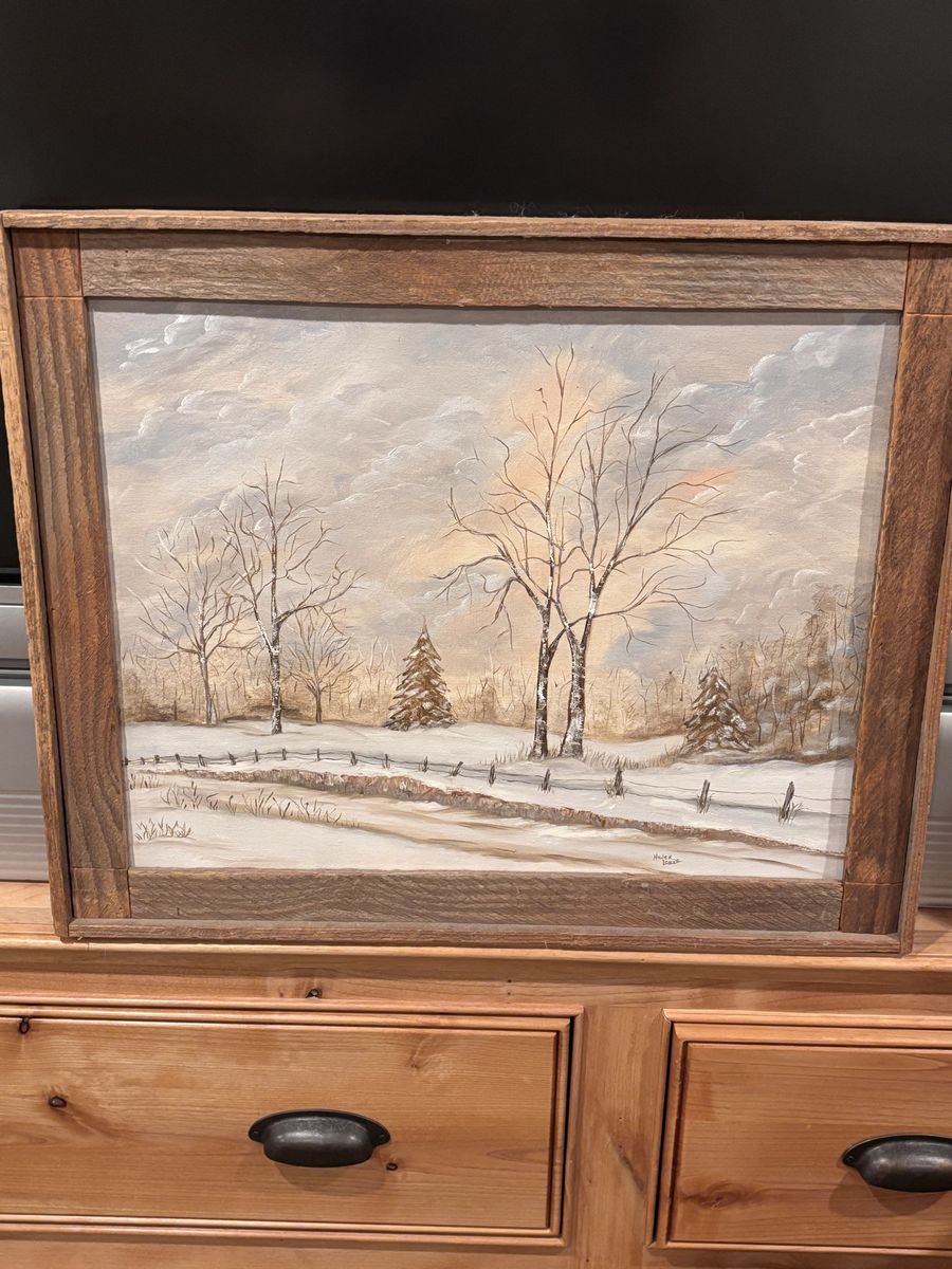 Gorgeous hand painted winter landscape scene