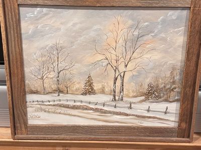 Gorgeous hand painted winter landscape scene