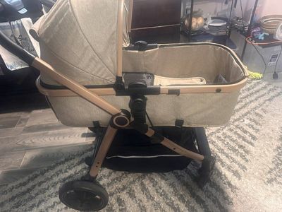 Beige and Gold Baby Stroller / Bassinet - Great Condition