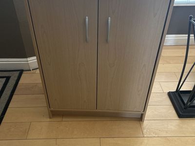 Light Wood Grain 2-Door Storage Cabinet with Silver Handles