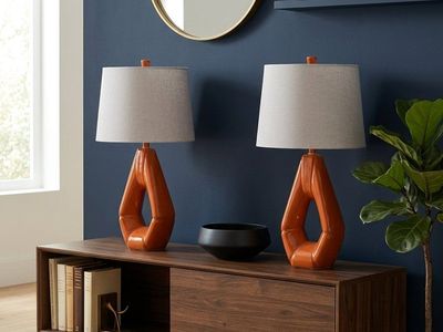 Pair of Modern Burnt Orange Lamps with Shades