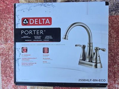 Delta Porter 25984LF-BN-ECO 4" Centerset Bathroom Faucet w/ Pop-up Drain, Brushed Nickel