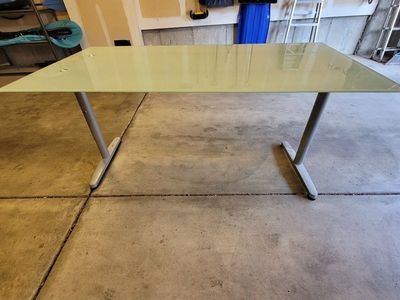 Modern Frosted Glass Desk/Dining Table with Silver Legs - Versatile & Durable