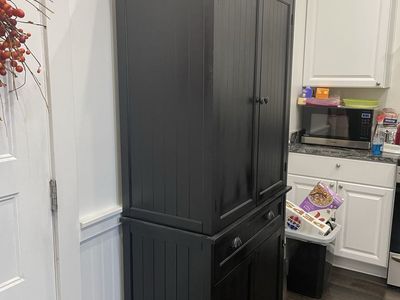 Black Wooden Kitchen Pantry Cabinet Armoire with Storage Drawers and Shelves