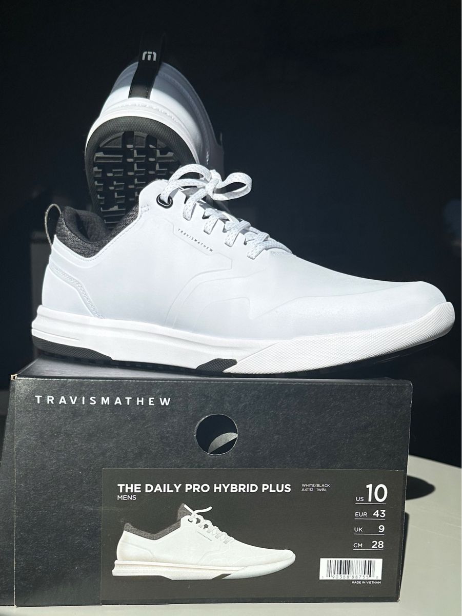 TravisMathew The Daily Pro Hybrid Plus Men's Golf Shoes White/Black US 10 New with Box