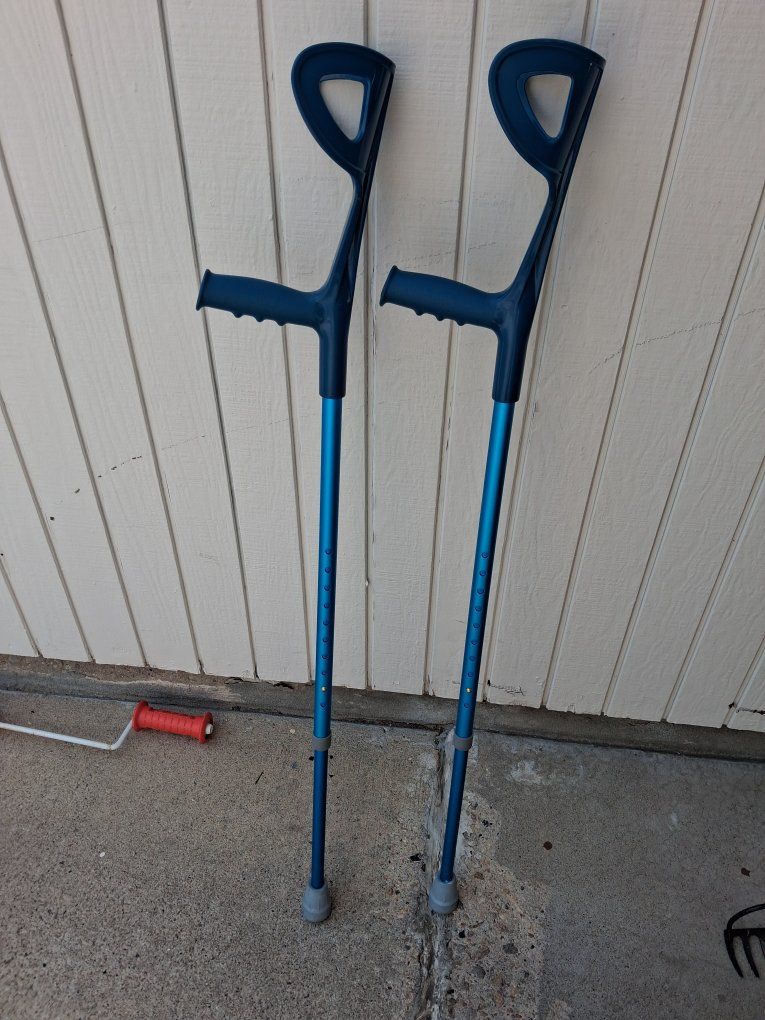 Drive Medical Blue Forearm Crutches Adjustable Ergonomic Adult Mobility Aid