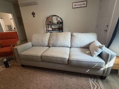 Spacious 3-Seater Sofa - Light Gray Fabric Couch with Tufted Details
