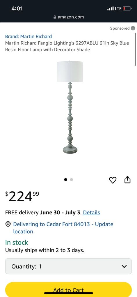 Sky Blue Resin Floor Lamp Martin Richard Fangi