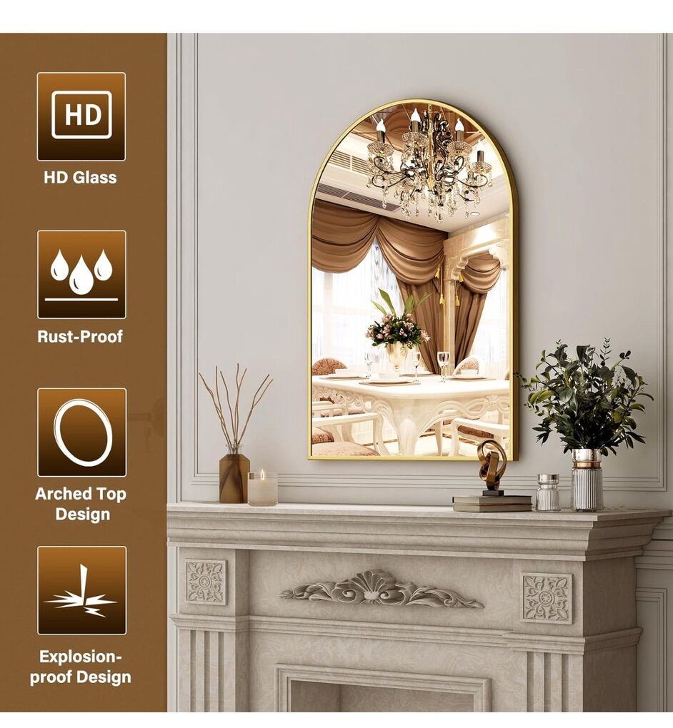 XRAMFY 16X24 Gold Arched Bathroom Mirror NEW!
