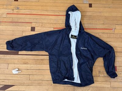 Vintage K-Products Rain Bird Hooded Windbreaker Navy Blue Large USA Made