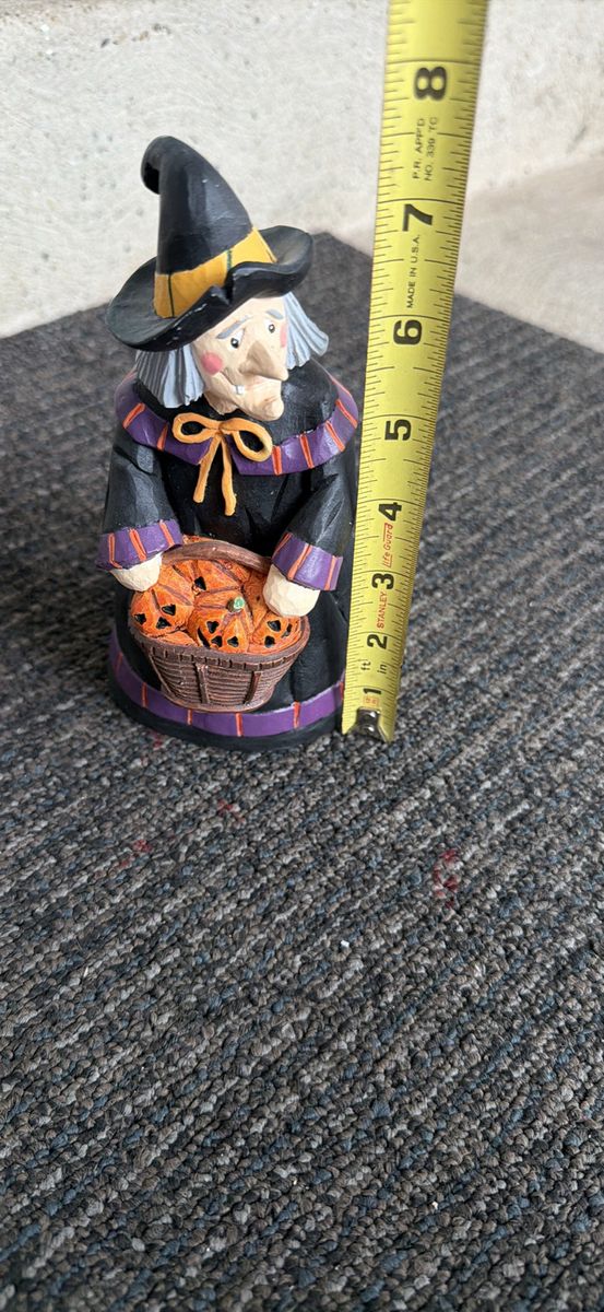 Halloween Witch Figurine Holding Basket of Pumpkins 6.5 Inches Tall