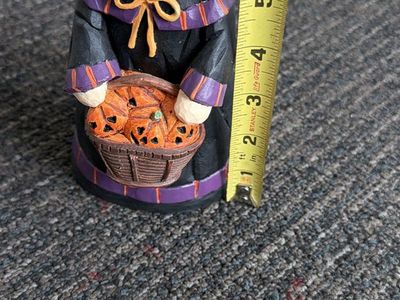 Halloween Witch Figurine Holding Basket of Pumpkins 6.5 Inches Tall