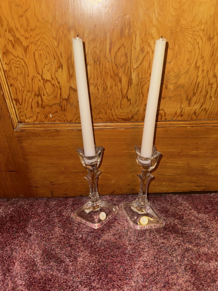 Vintage Crystal Clear Glass Candle Holders Taper Candlestick Pair 6" Tall Decor