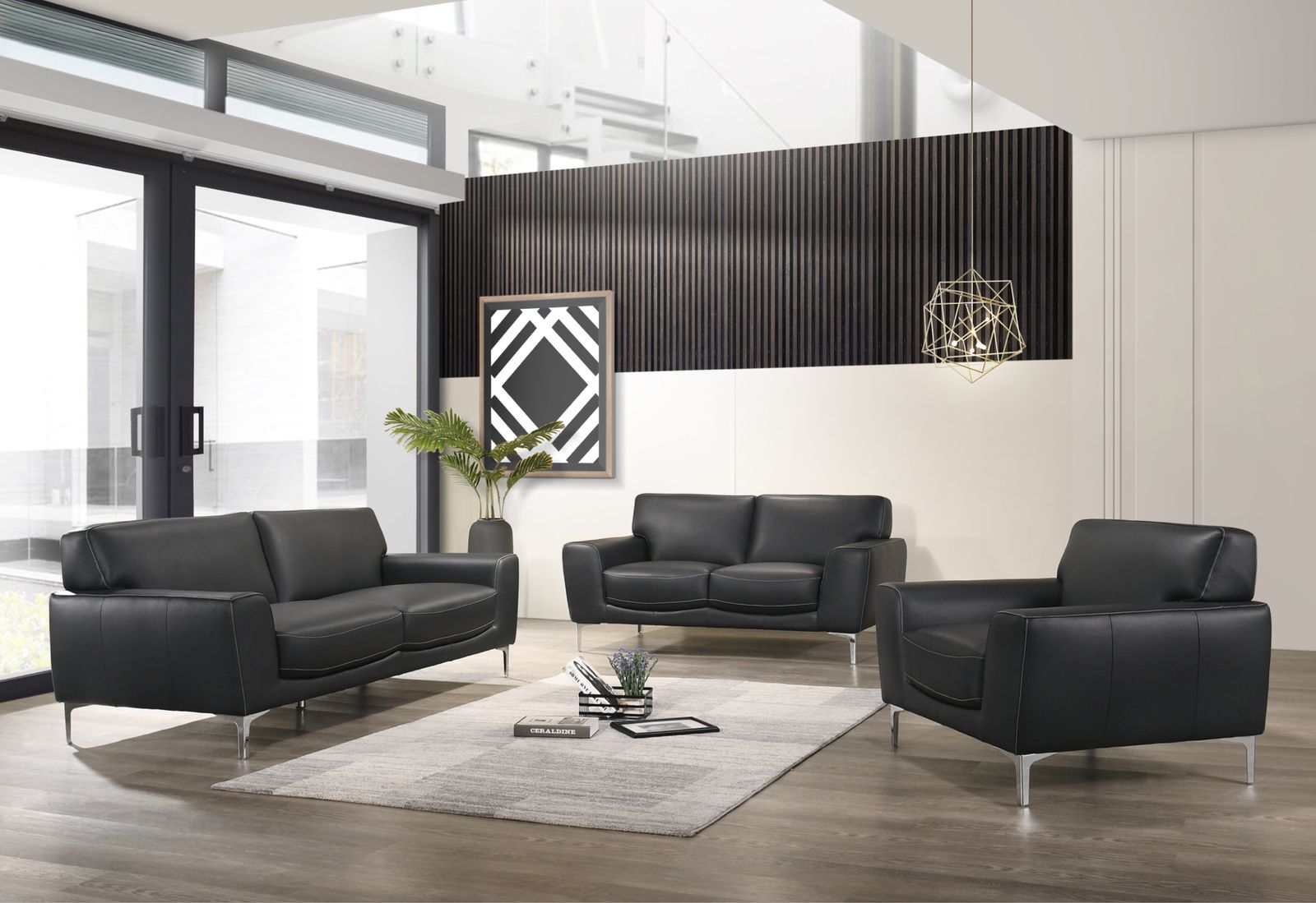 BRAND NEW! Modern Top Grain Leather black sofa