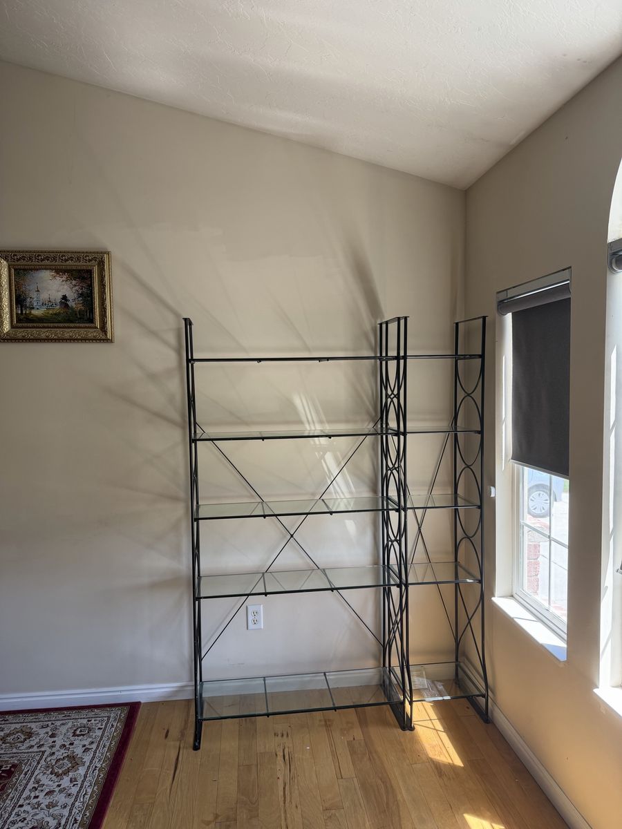 Large Metal & Glass Etagere Bookshelf