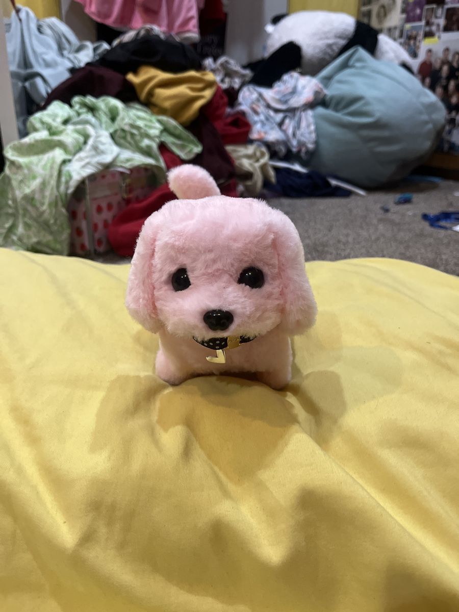 Cute Pink Plush Puppy Dog Toy with Collar - Stuffed Animal