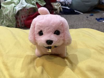 Cute Pink Plush Puppy Dog Toy with Collar - Stuffed Animal