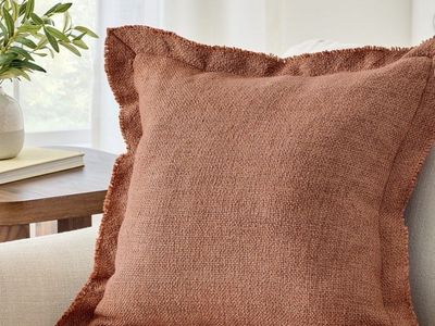 2 Rust Orange Fringed Textured Throw Pillow - Boho Chic Accent Cushion